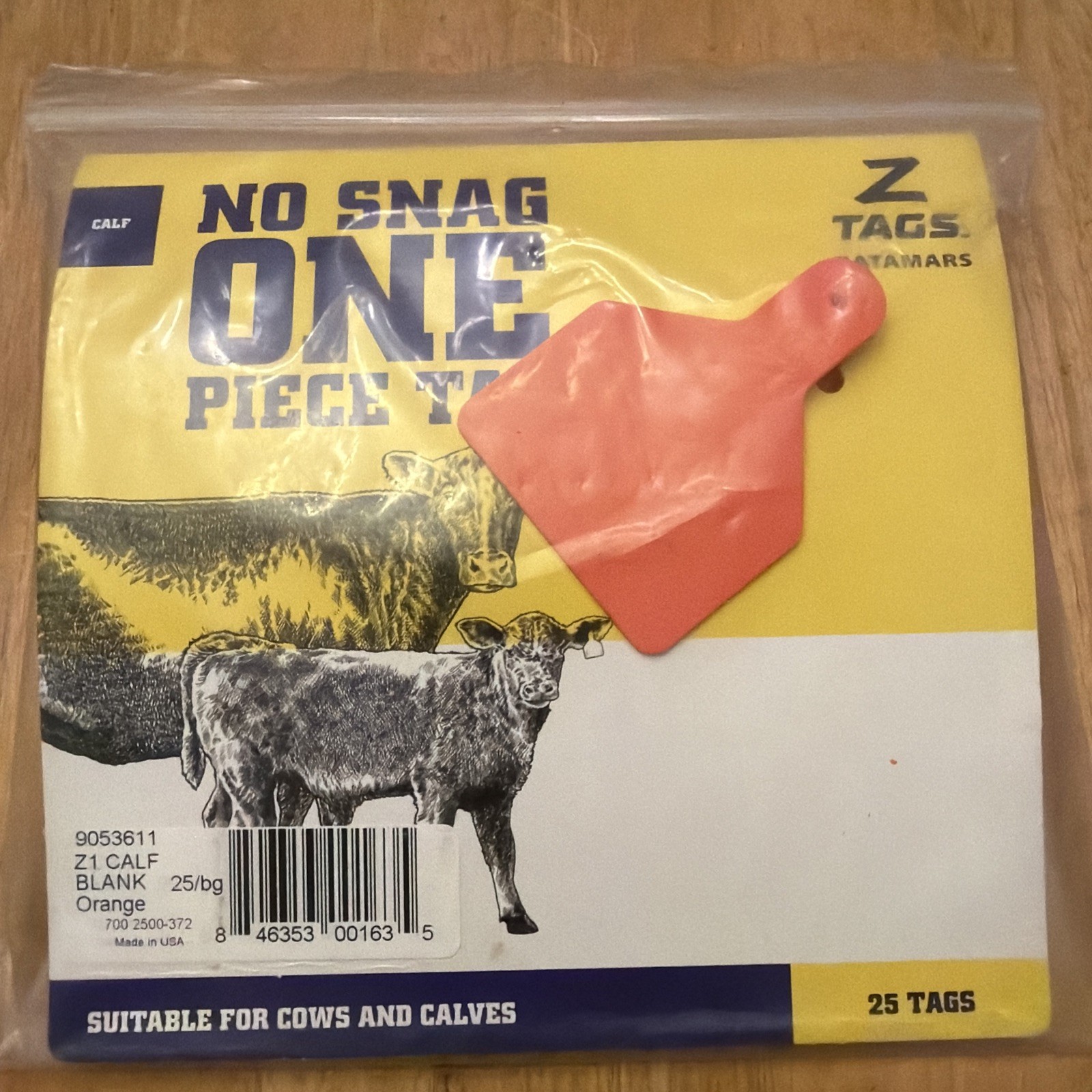 Z-Tag One Piece Calf Identification Ear Tag  with Short Neck - Blank/Orange 25ct
