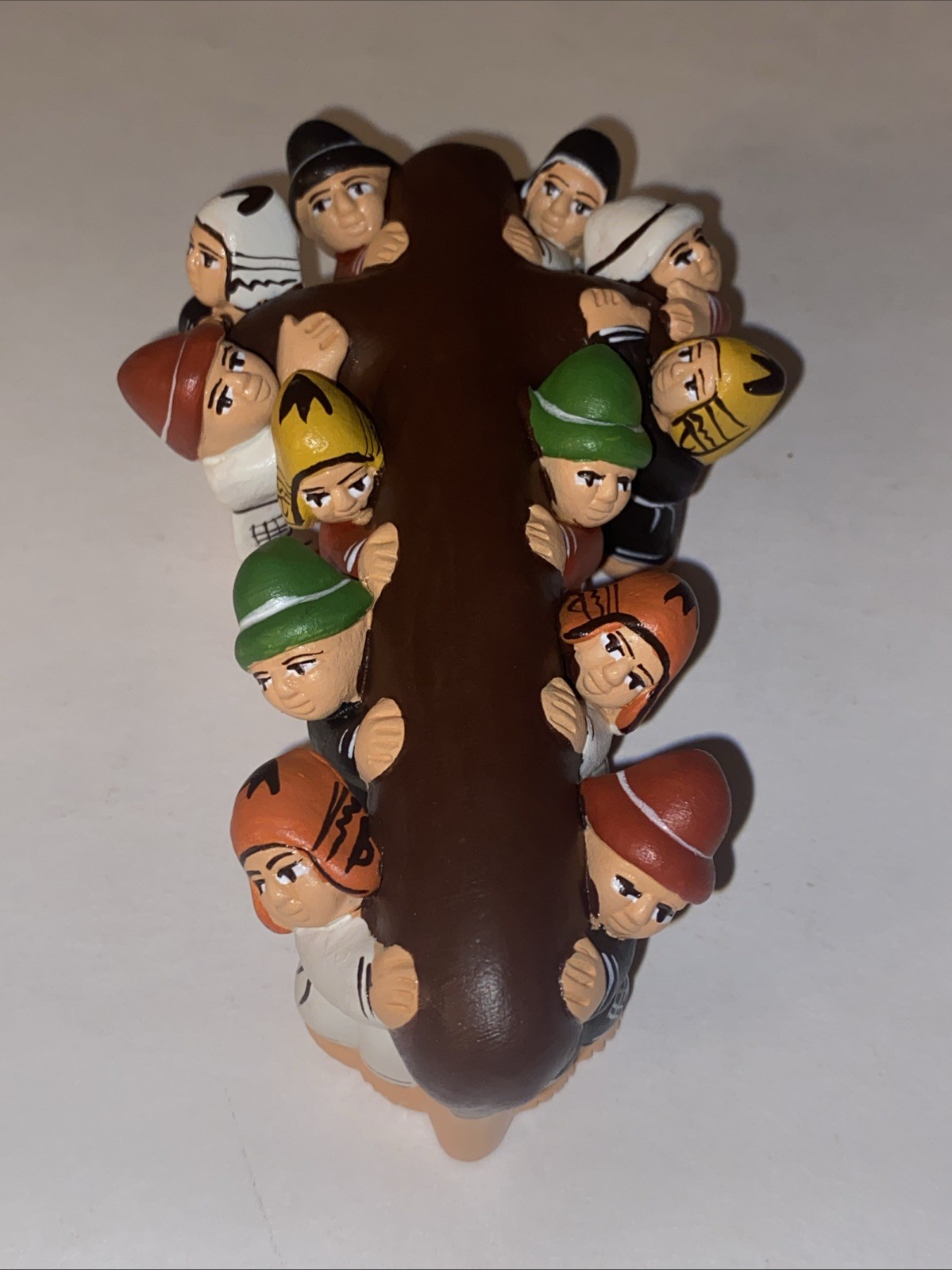 Peruvian Clay Figurine 12 Men & Women Carrying Cross Christian Folk Art - 5 1/4”