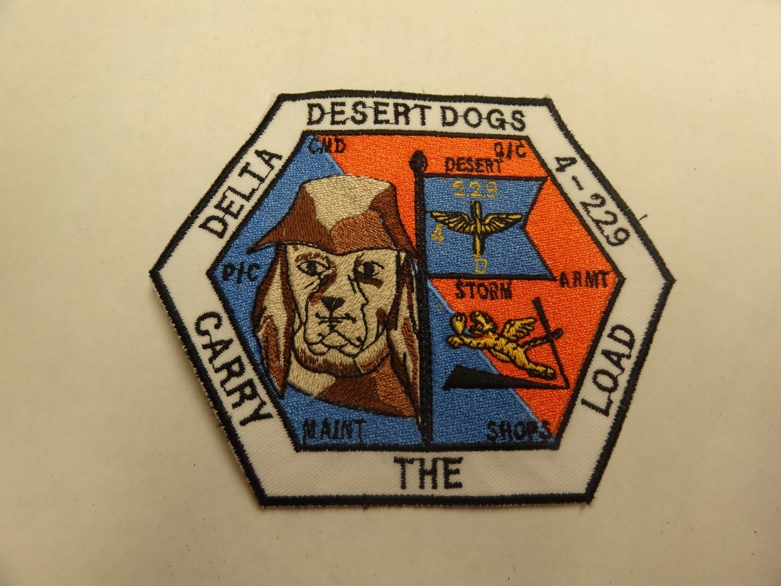 US MILITARY PATCH OLDER GERMAN MADE 4-229 DESERT DOGS DESERT STORM CARRY THE LOA