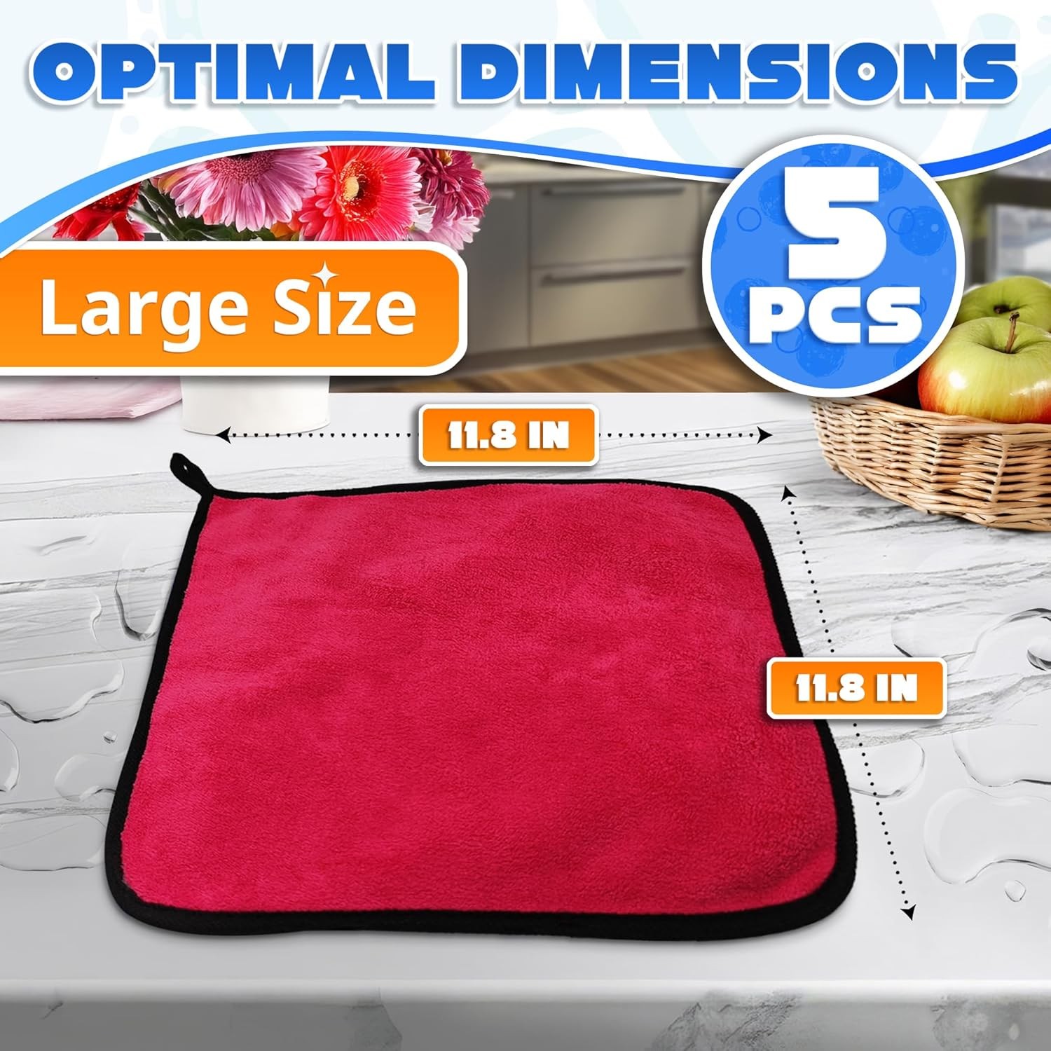 5 Pcs Thick Microfiber Cleaning Cloth – Dual-Layer 12" x 12", Multicolor