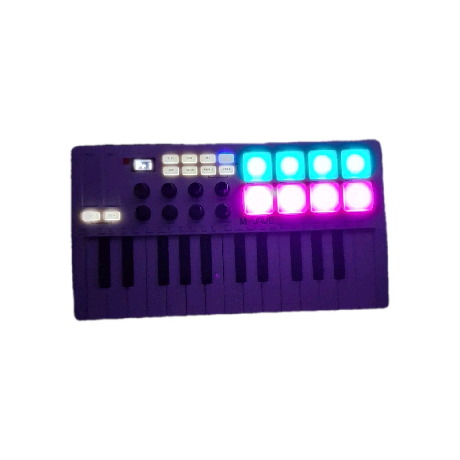 25 Key USB MIDI Keyboard Controller 8 Backlit Drum Pads Music Beat Maker White