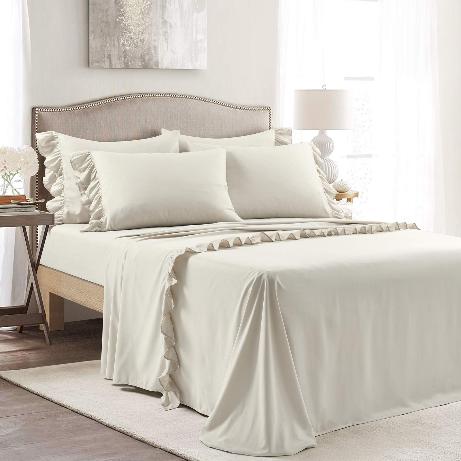 Reyna Ruffle Set 4 Piece Set Twin, Wheat - Twin Sheets Beige - Bed Sheets - T...