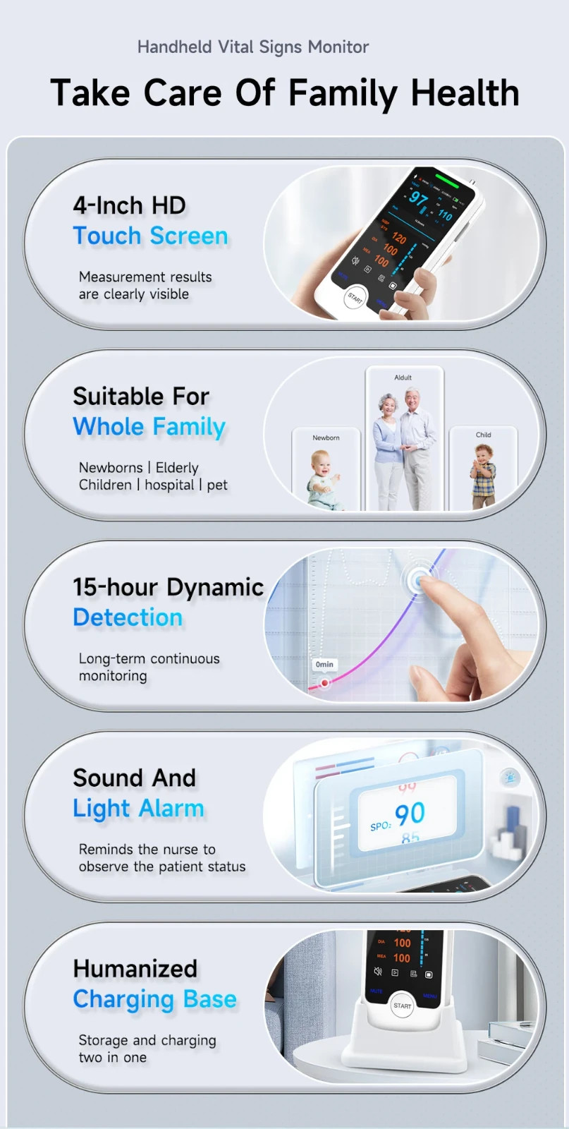 4" Touch Screen Vital Signs Monitor w/ SpO2, EtCO2 - Stand & Charger Included