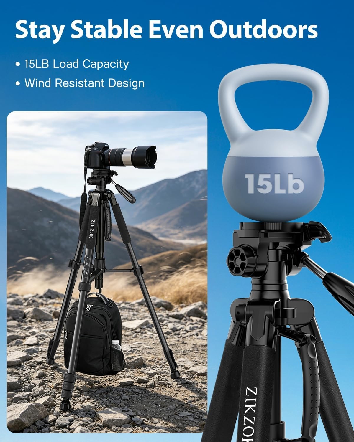75" Camera Tripod Heavy Duty Aluminum Camera Stand for ipad Phone with DSLR