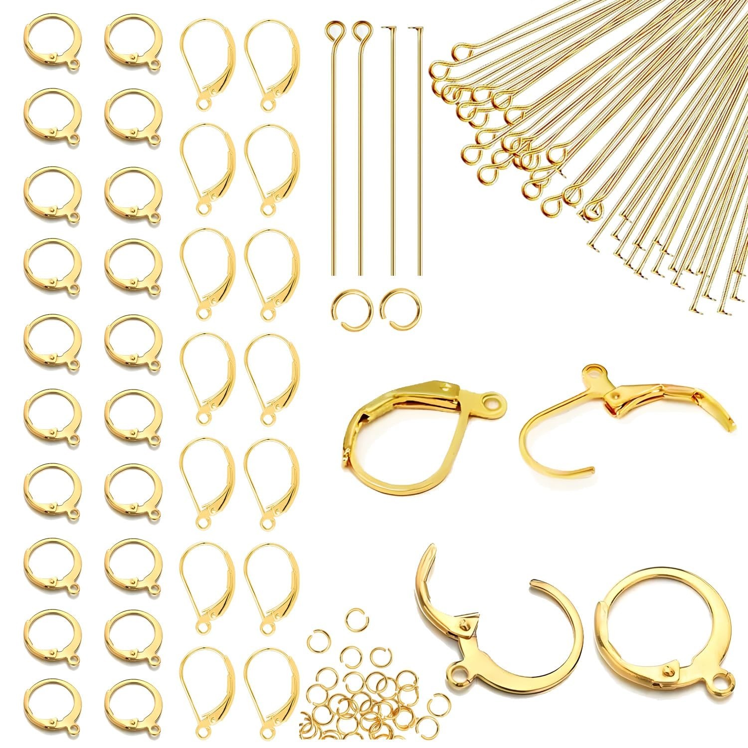 180Pcs Leverback Hooks & Pins, Earring Making Kit (Gold) | Stainless Steel, F...