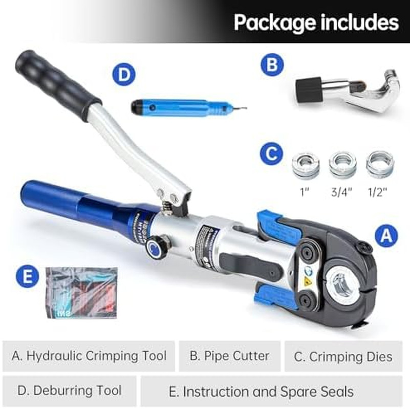 Copper Tube Fittings Hydraulic Pipe Crimping Tool with 1/2 Inch,3/4 Inch and 1 I