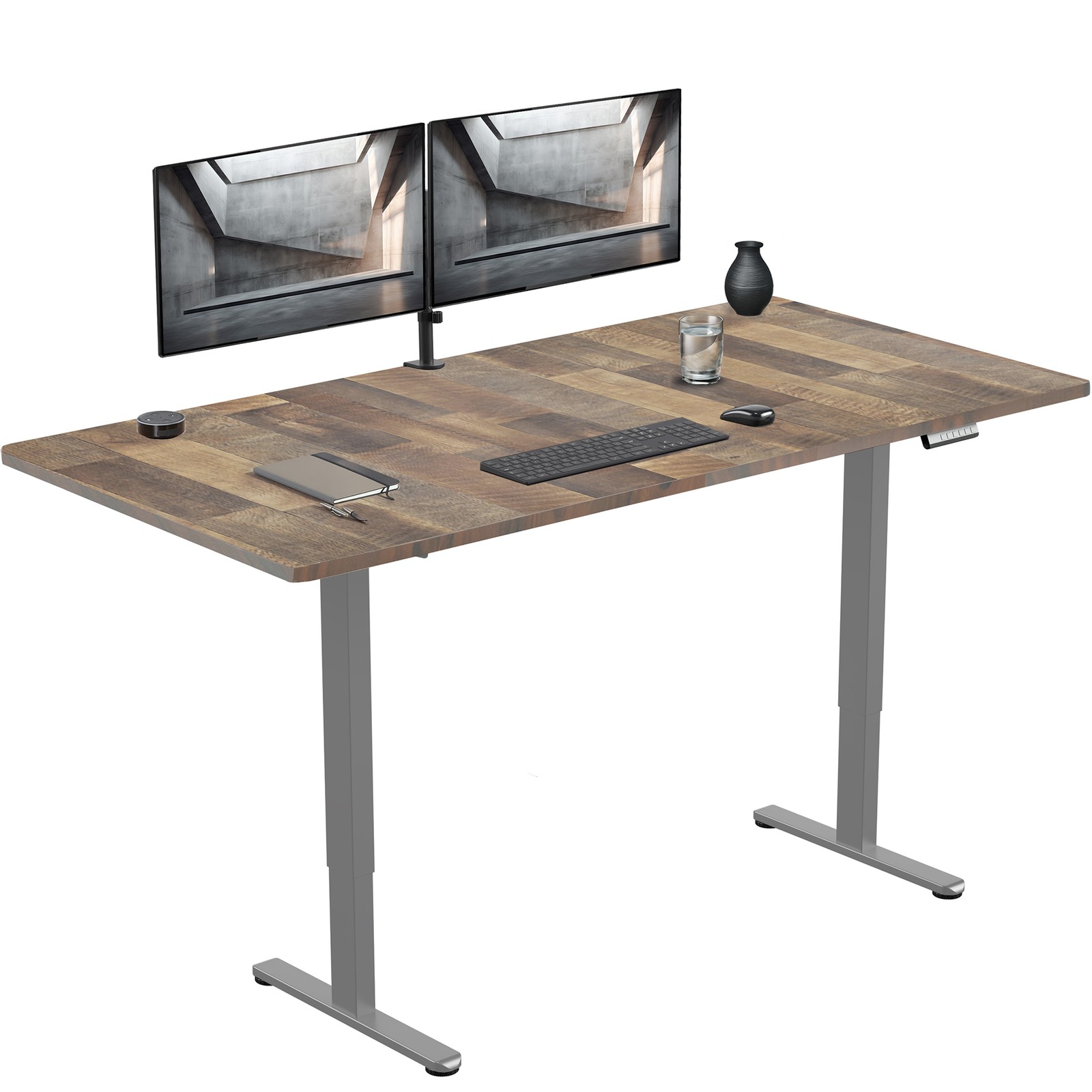 VIVO Electric Dual Motor 71” x 36” Standing Desk, Reclaimed Wood Top, Gray Frame