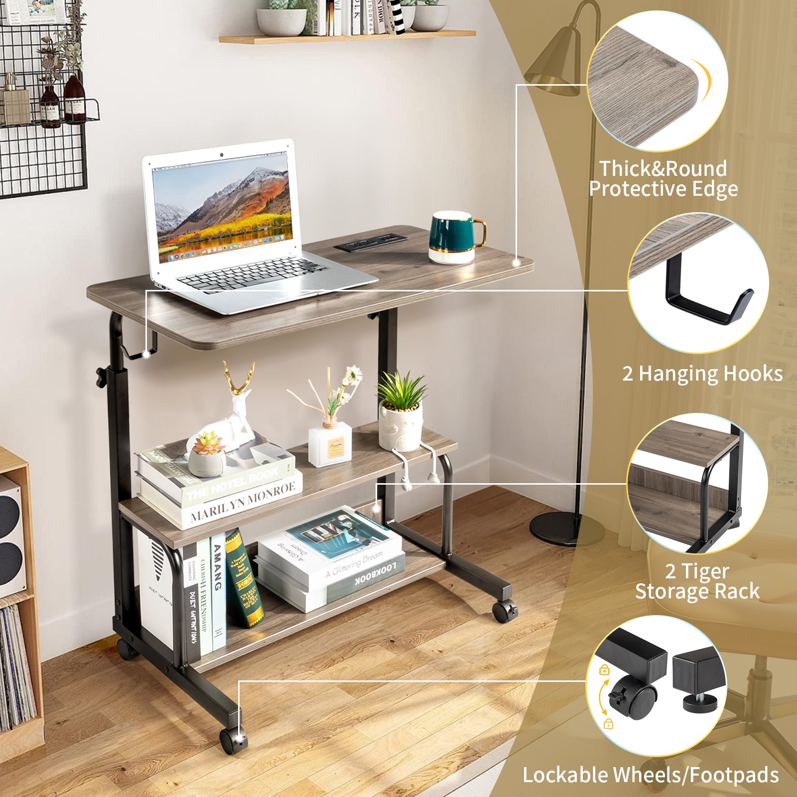 Grey Oak Particle Board with Melamine Coating Adjustable Computer Desk
