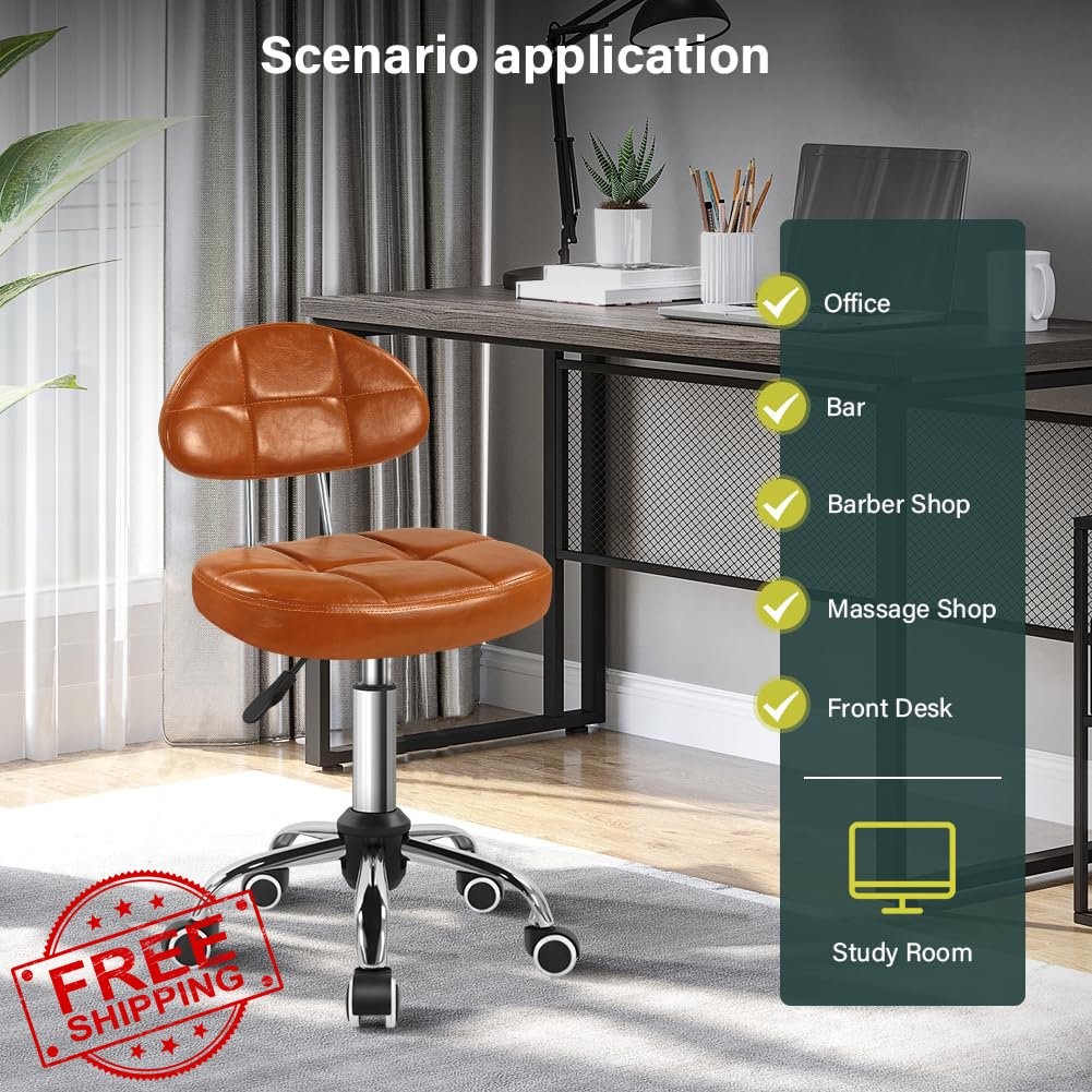 BFTOU Orange Brown Swivel Stool Spa Massage Height Adjustable