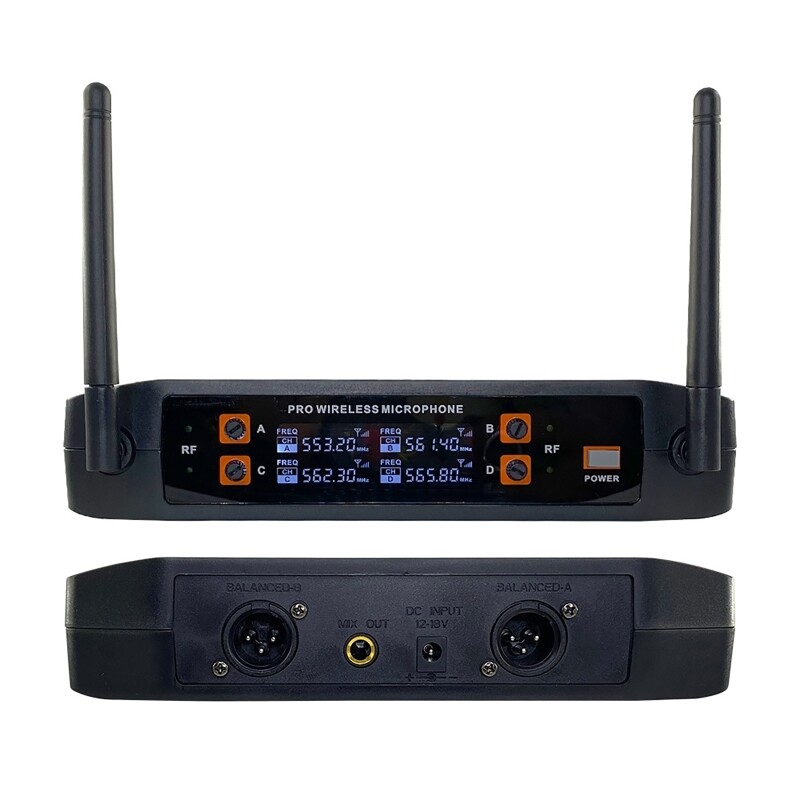 Professional 4 Channel VHF Wireless Four Microphone Cordless Handheld Mic System