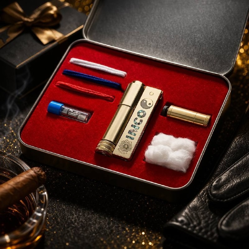 IMCO 6700 Brass Lighter Set Windproof Oil Vintage Taiji Gift Box Men Kit...