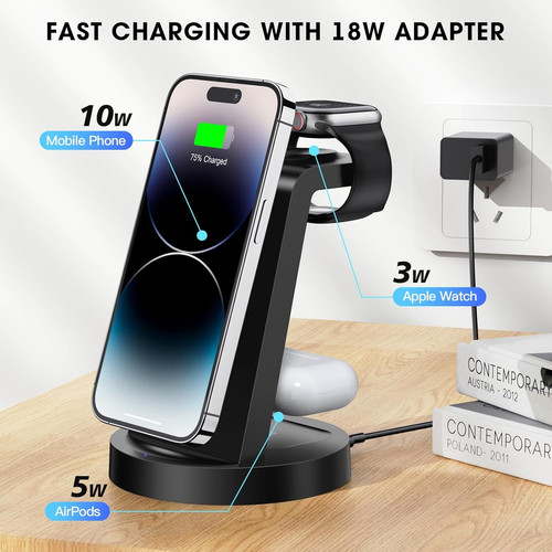 3 in 1 Charging Station for iPhone, Wireless Charger iPhone 17 16e Black