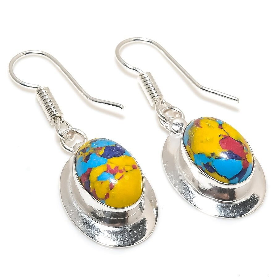 Mosaic Jasper Gemstone Handmade 925 Sterling Silver Jewelry  Earring Size 1.6"
