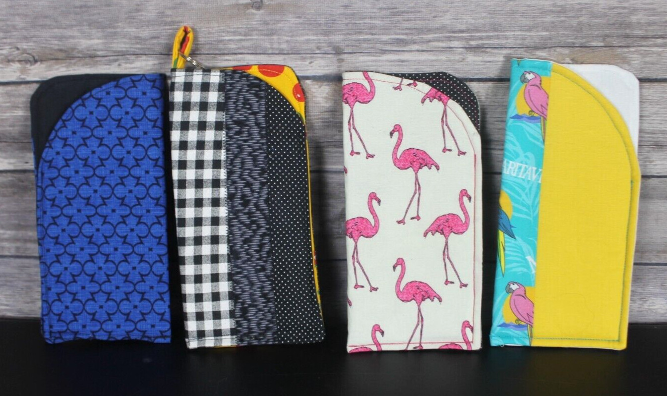 SUNGLASS CASE HANDMADE COTTON , FLORAL,CHERRIES, FLAMINGO, CHECKED