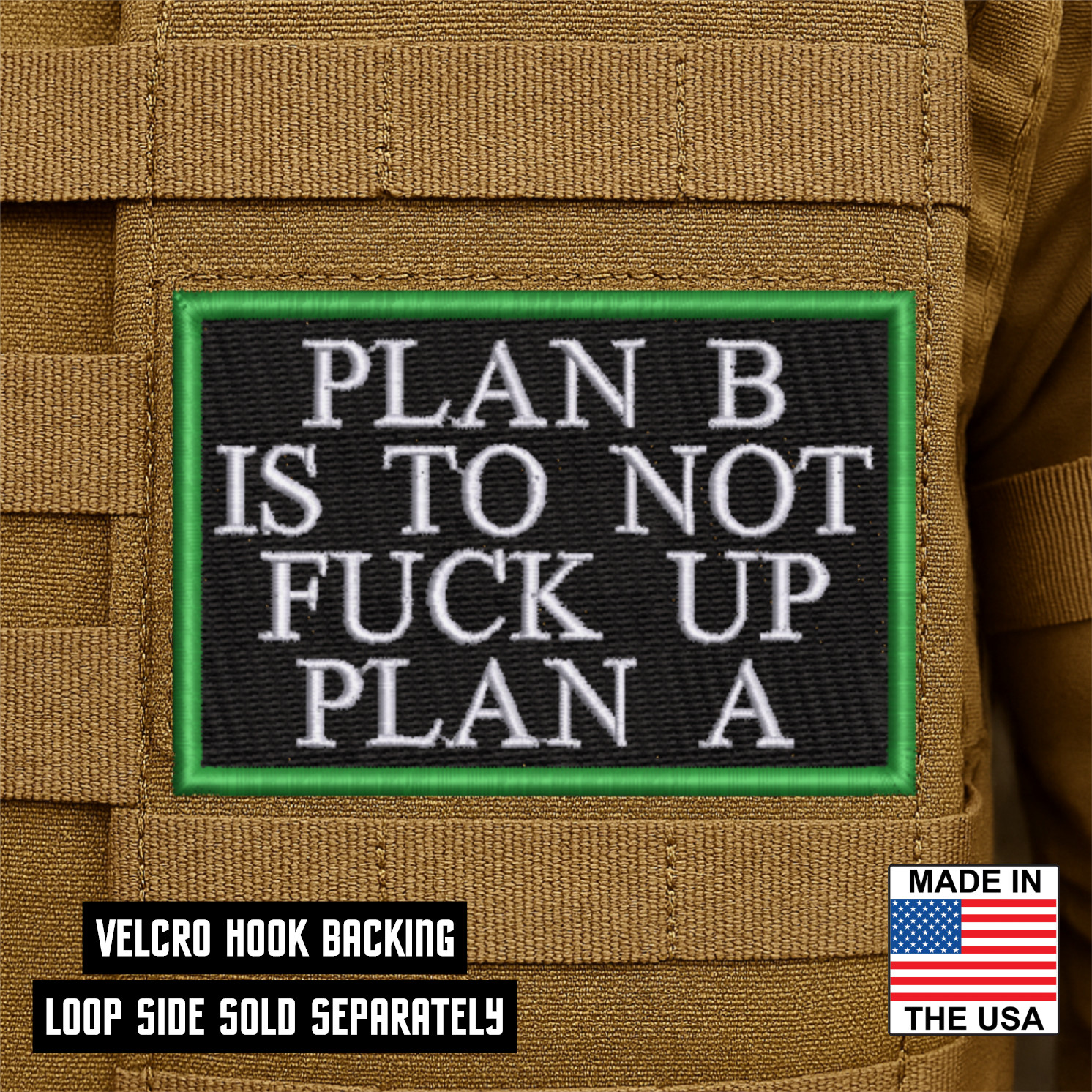 Plan B Don't F- Up Funny Morale Patch, 2" x 3" Hook & Loop Plate Carrier Patch