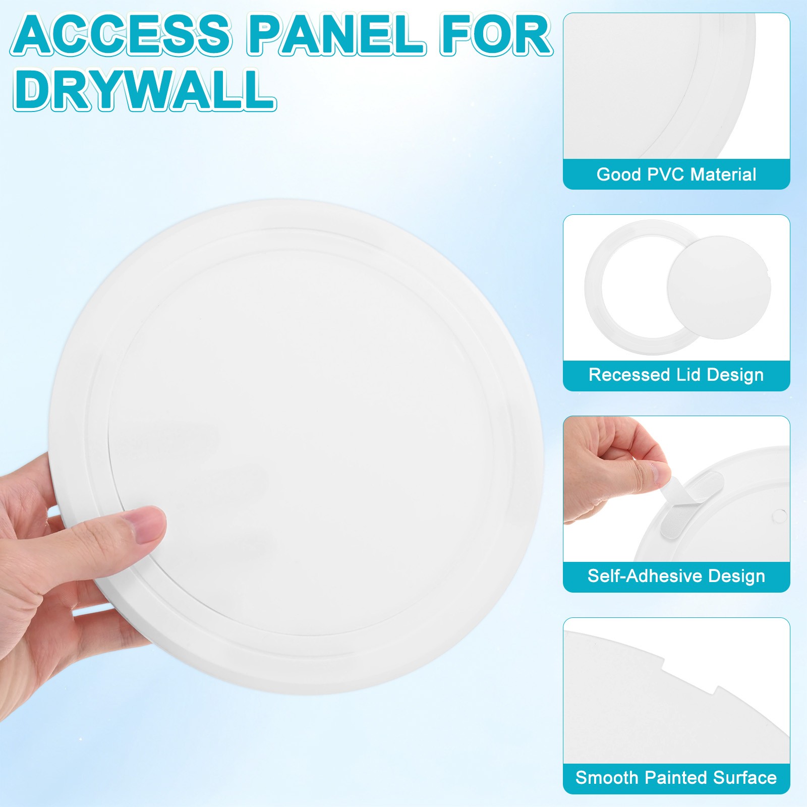 1-Pack Access Panel for Drywall, 6x6 Inch Round Plastic Removable [White]