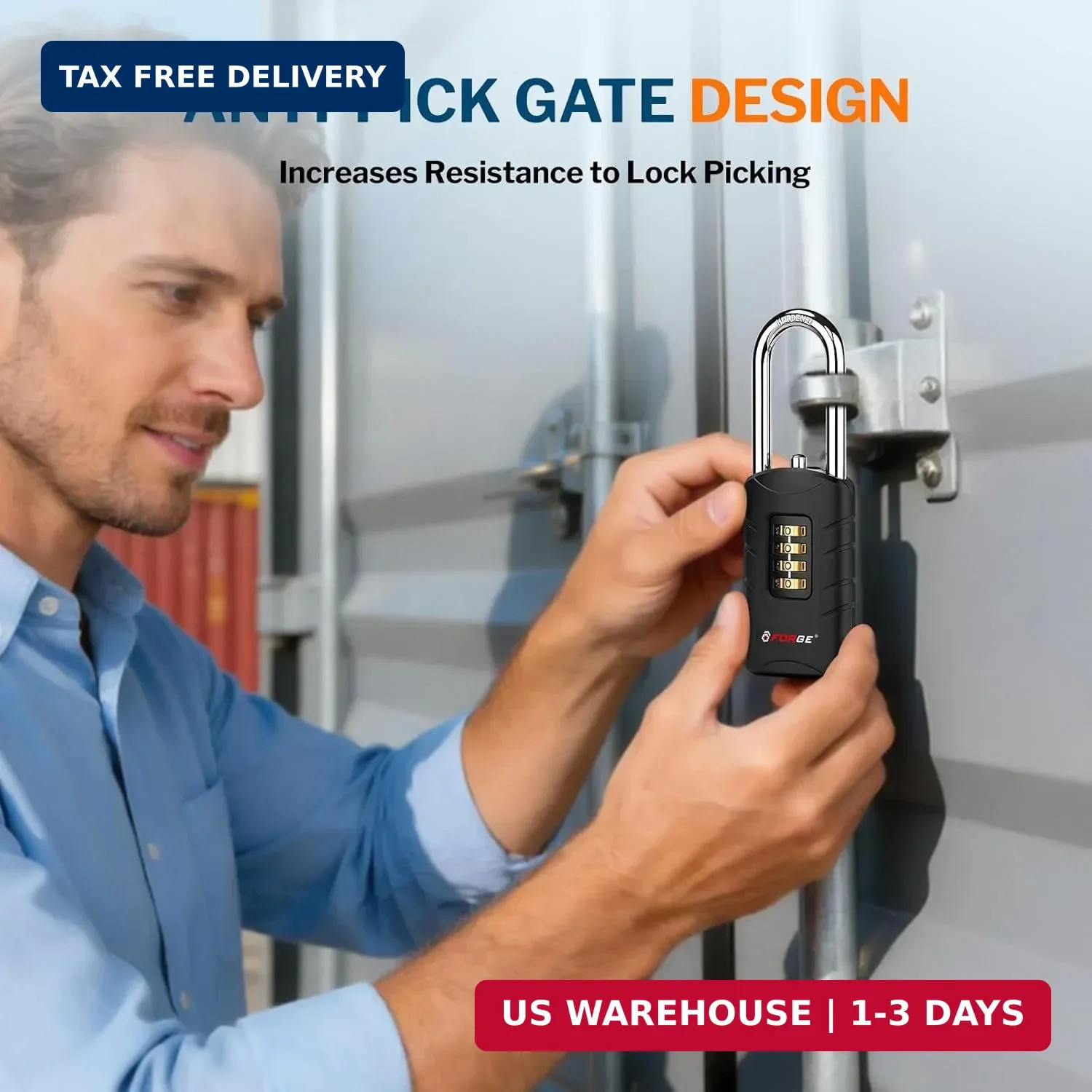 Forge 4-Digit Combination Padlock with Backup Keys, Recover Forgotten Code, Wate