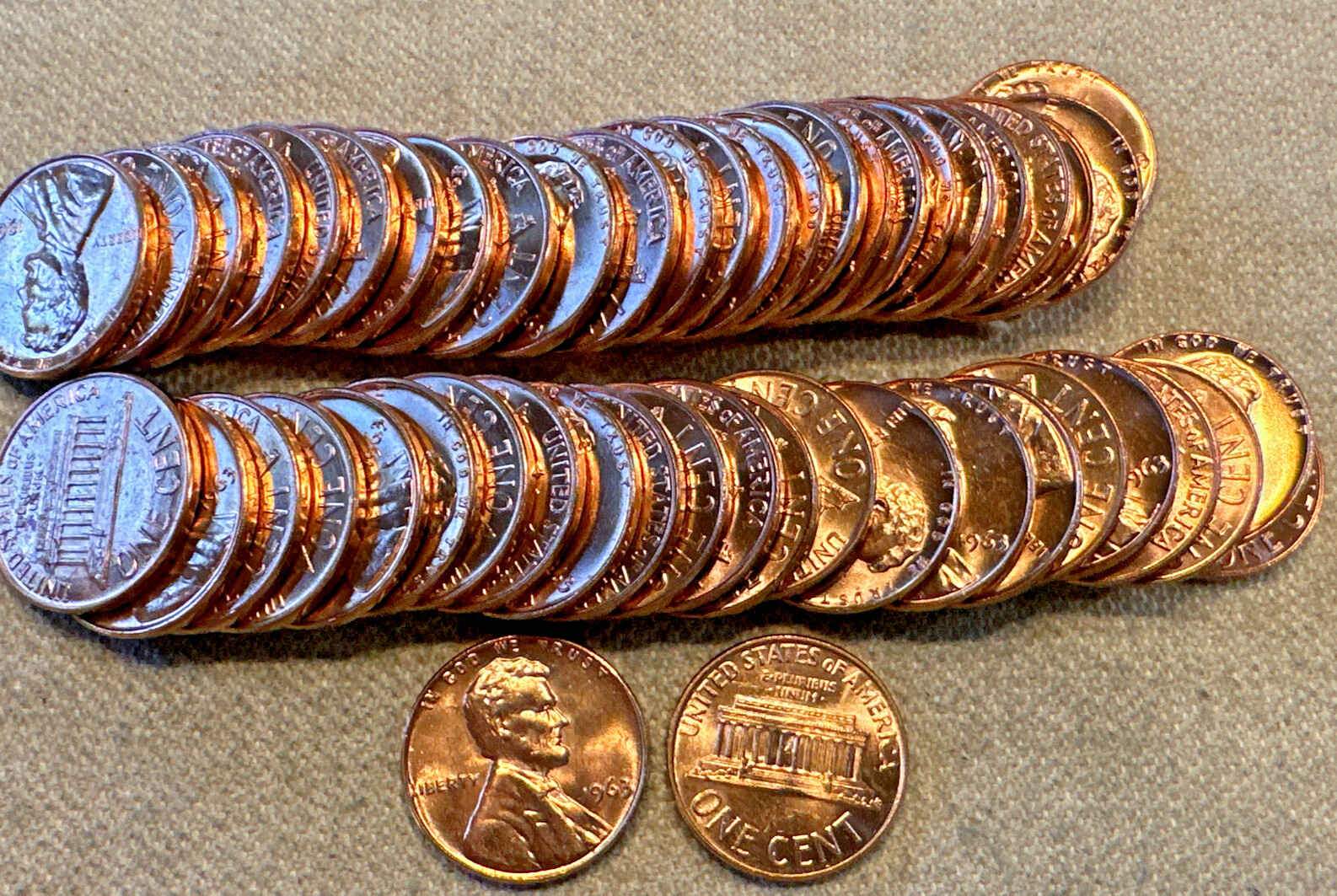 Two 1963  Lincoln Memorial Cent Unc Two MS BU Rolls Uncirculated