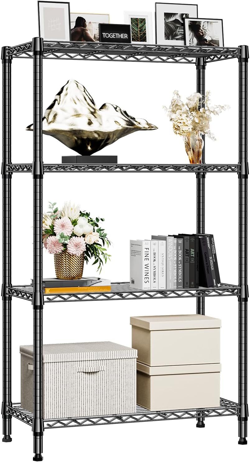 4 Tier Stackable Storage Kitchen Wire Shelves Steel Organizer Pantry Garage Rack