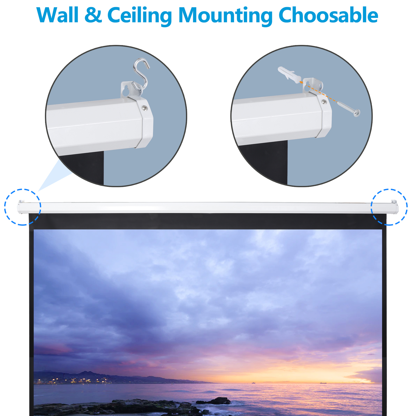 84" X 84"Manual Pull Down Projector Screen Home Theatre Play Game Bedroom