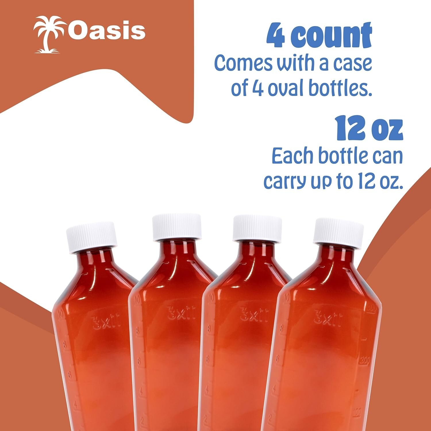 Amber Plastic Graduated Ovals, 12 oz, 4/Pack