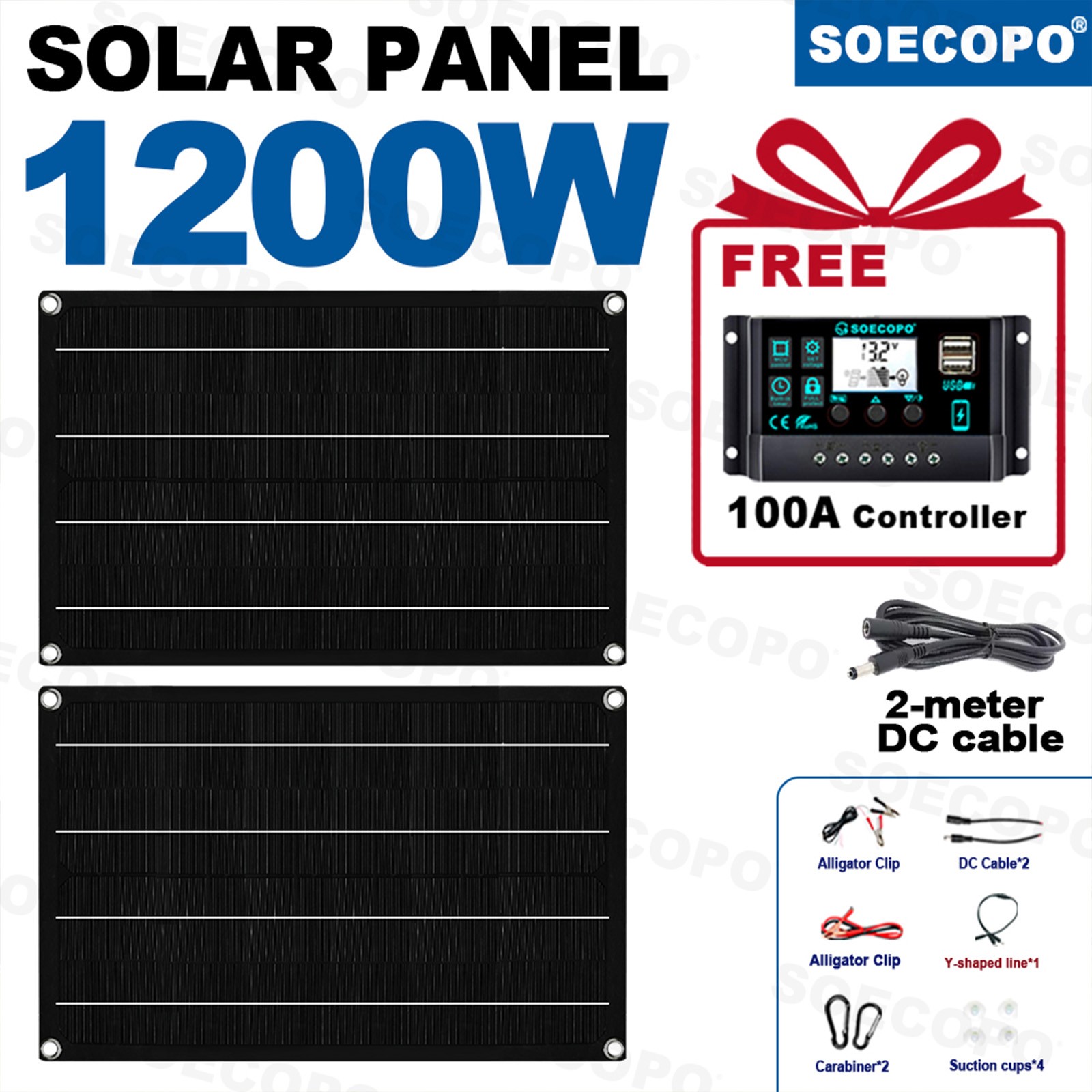1200W Solar Panel Set - 2 x 600W Concentrator Panels + 100A Controller Outdooryc