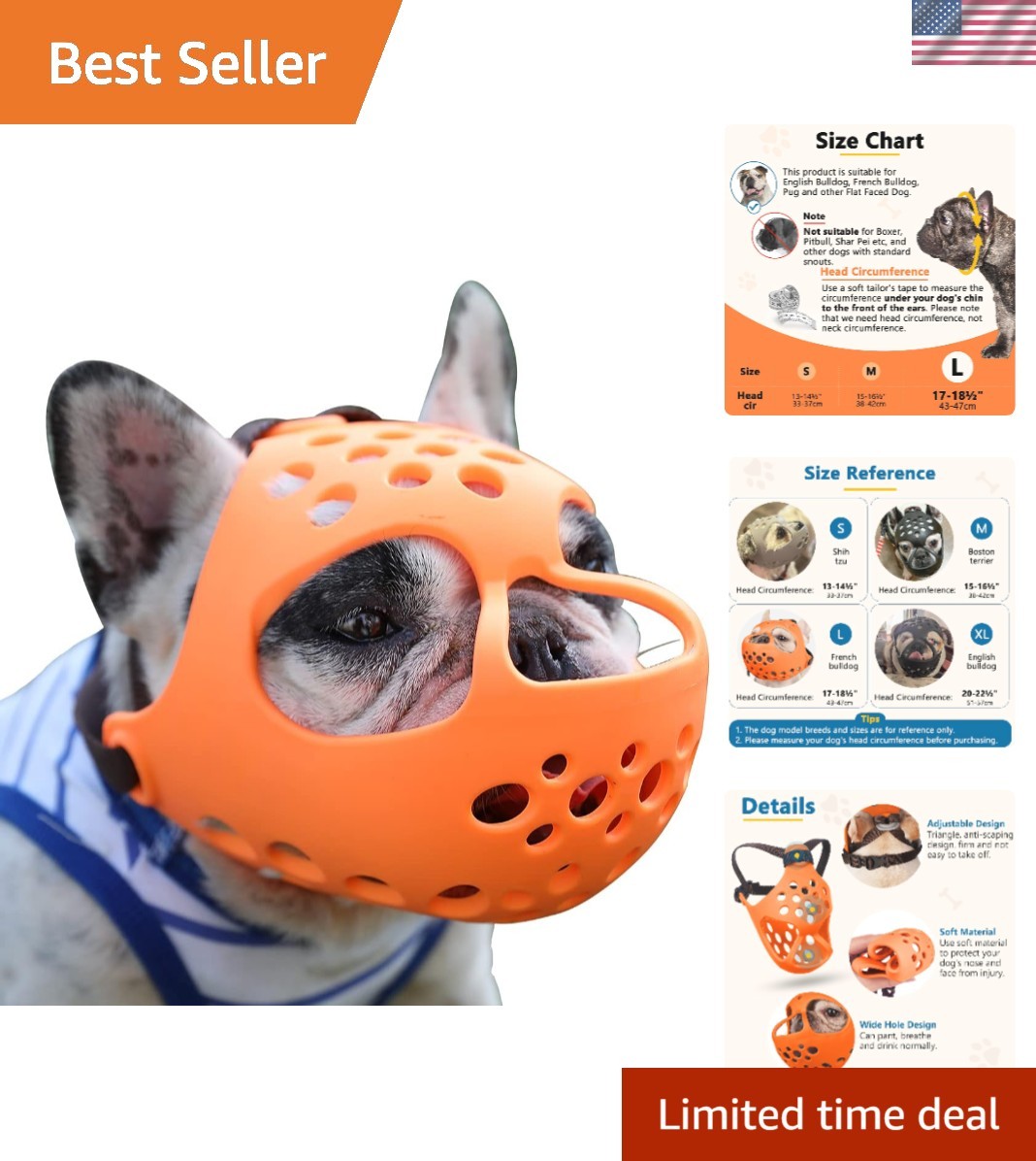 Soft Silicone Muzzle for Short Snout Dogs - Comfortable Fit for Safe Grooming