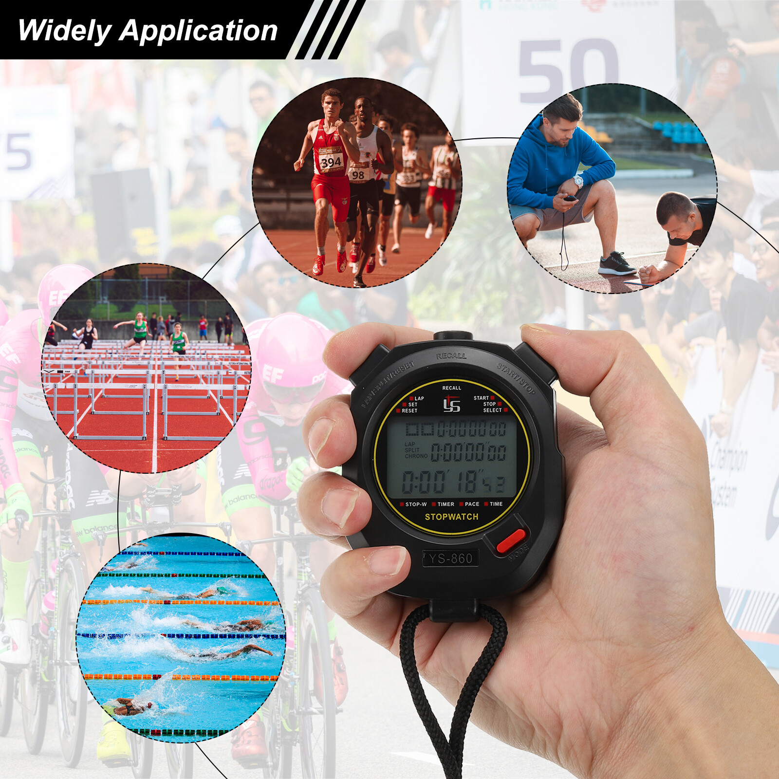 Expert Sport Stopwatch Timer 60 Lap Memory 0.01 Second Timing Black