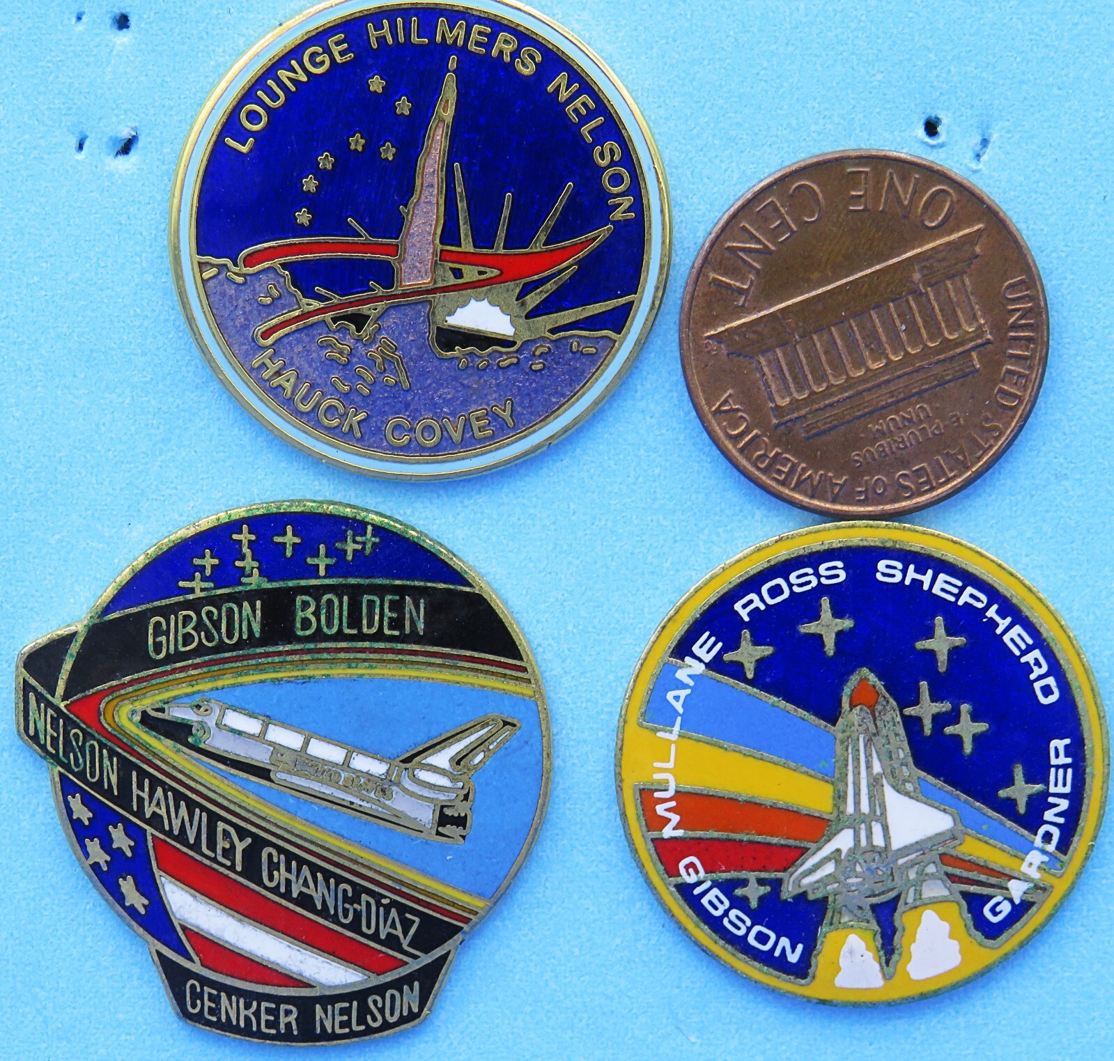 NASA PIN Trio vtg '80s PINNACLE STS-61c / -26 / -27 Space Shuttle COLUMBIA Hauck