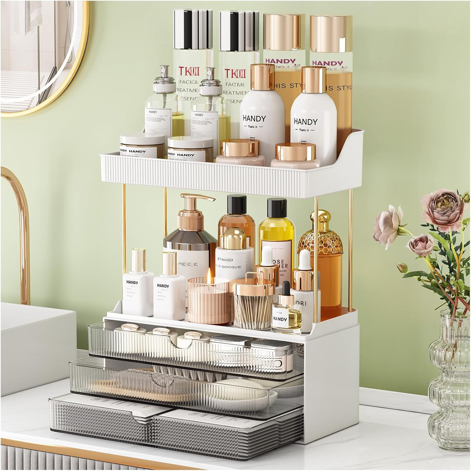 Strong 3 Drawers Bathroom Counter Organizer, 5 Tier Makeup Organizer, Versatile