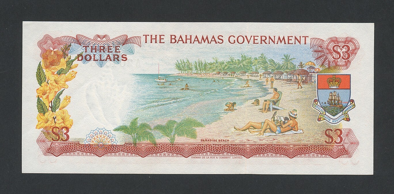 BAHAMAS $3 note 1965 QEII Krause 19 Uncirculated- Banknotes