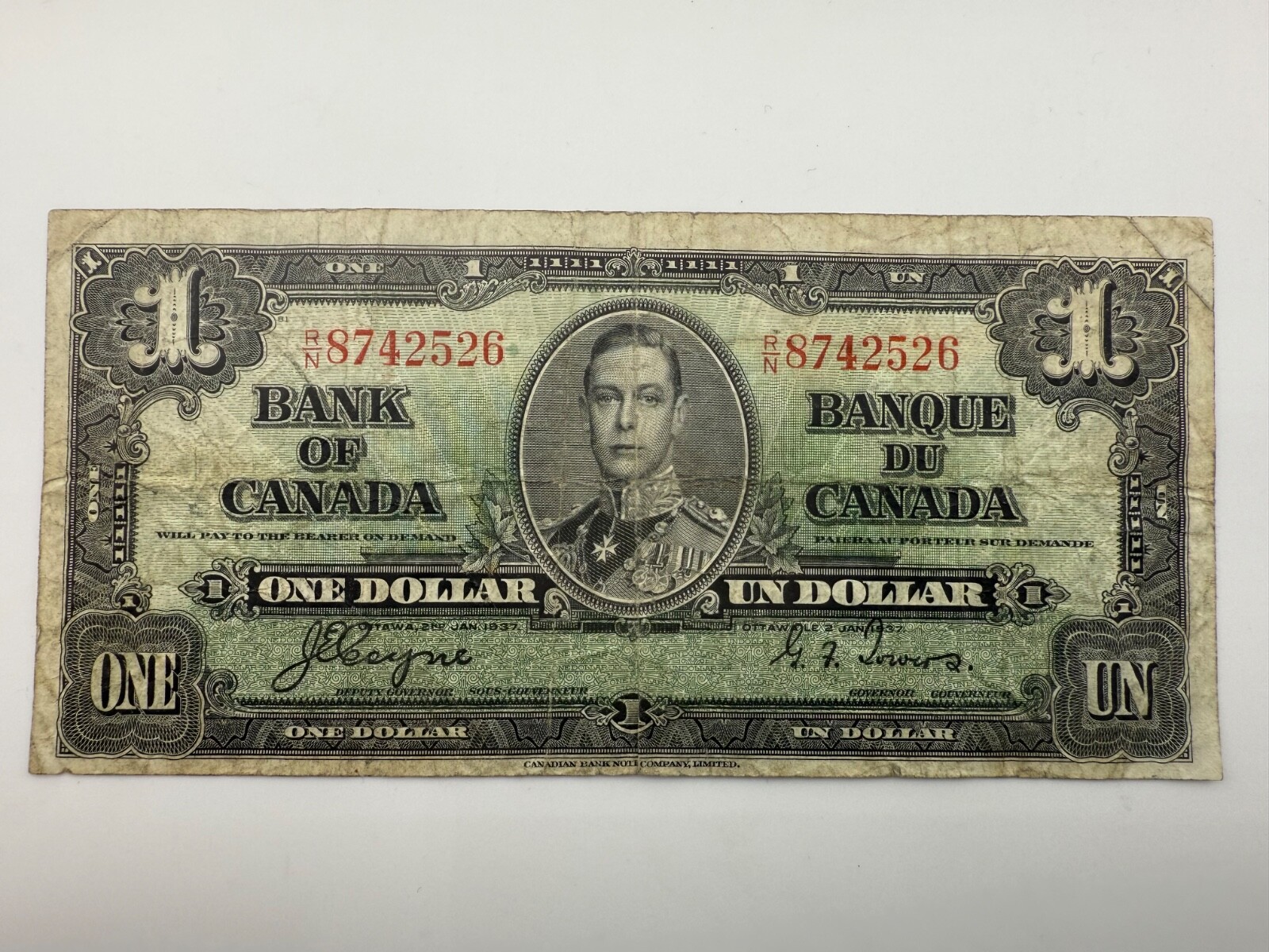1937 Canada 1 dollar George VI P58e Banknote SPC734