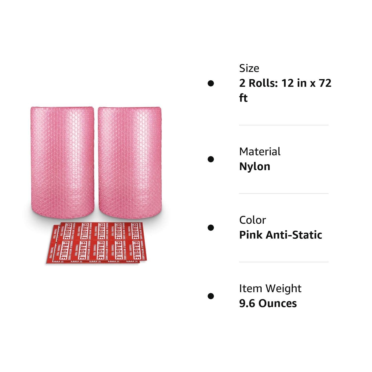 Pacific Mailer 2-Pack Anti-Static Bubble Cushioning Wrap Rolls, 3/16" x 12" x...