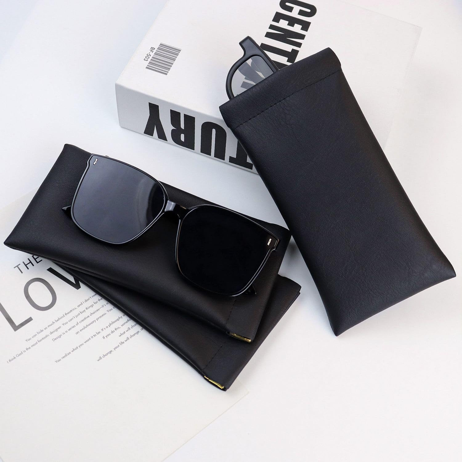 3 Pack Soft Glasses Case Leather Squeeze Top Sunglasses Pouch Portable Squeeze E