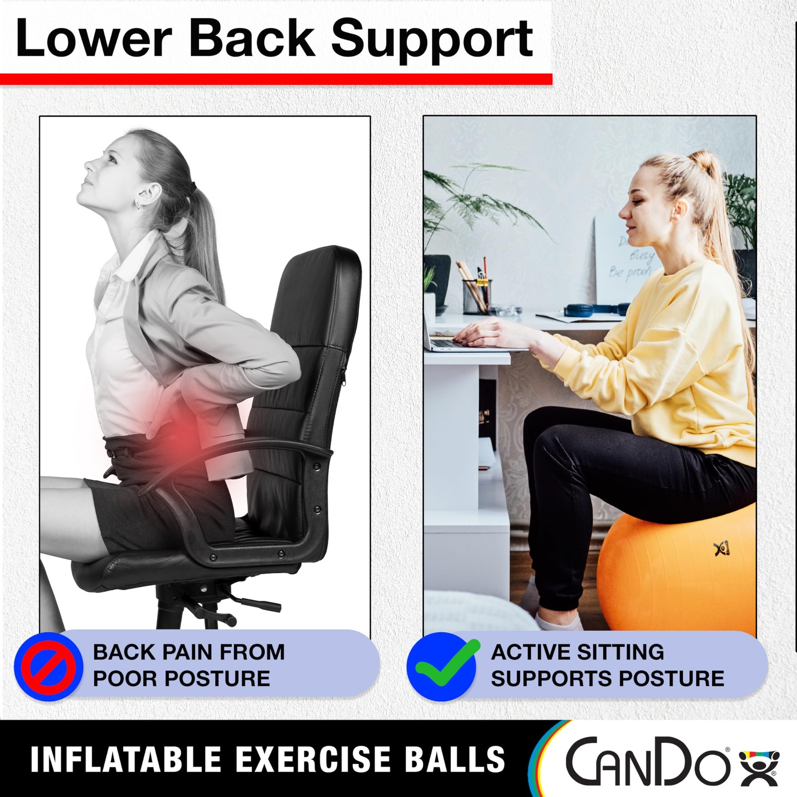 CanDo Inflatable Exercise Ball - Blue 11.8", Durable Extra Thick Non-Slip Sta...