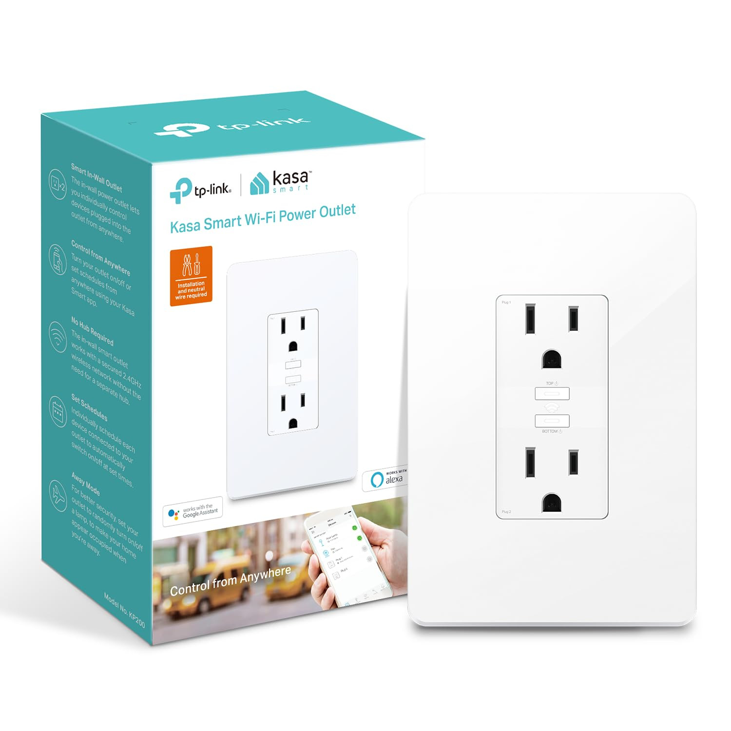 Plug KP200, In-Wall Smart Home Wi-Fi Outlet Works with Alexa, Google Home & IFTT