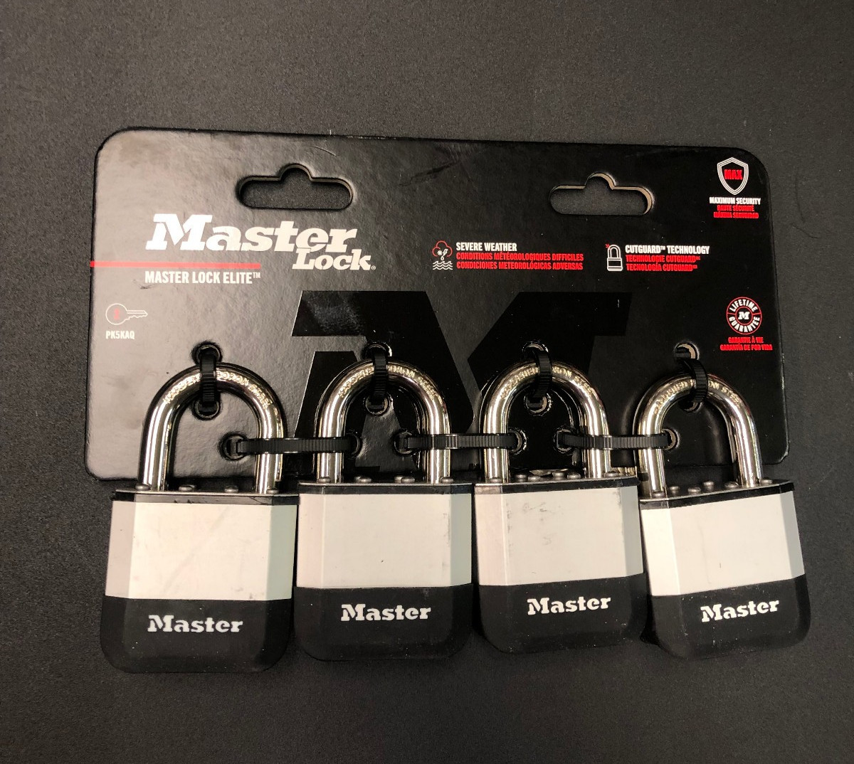 Master Lock PK5KAQ Laminated Padlocks w/ Hardened Boron Steel Shackle, 4PC