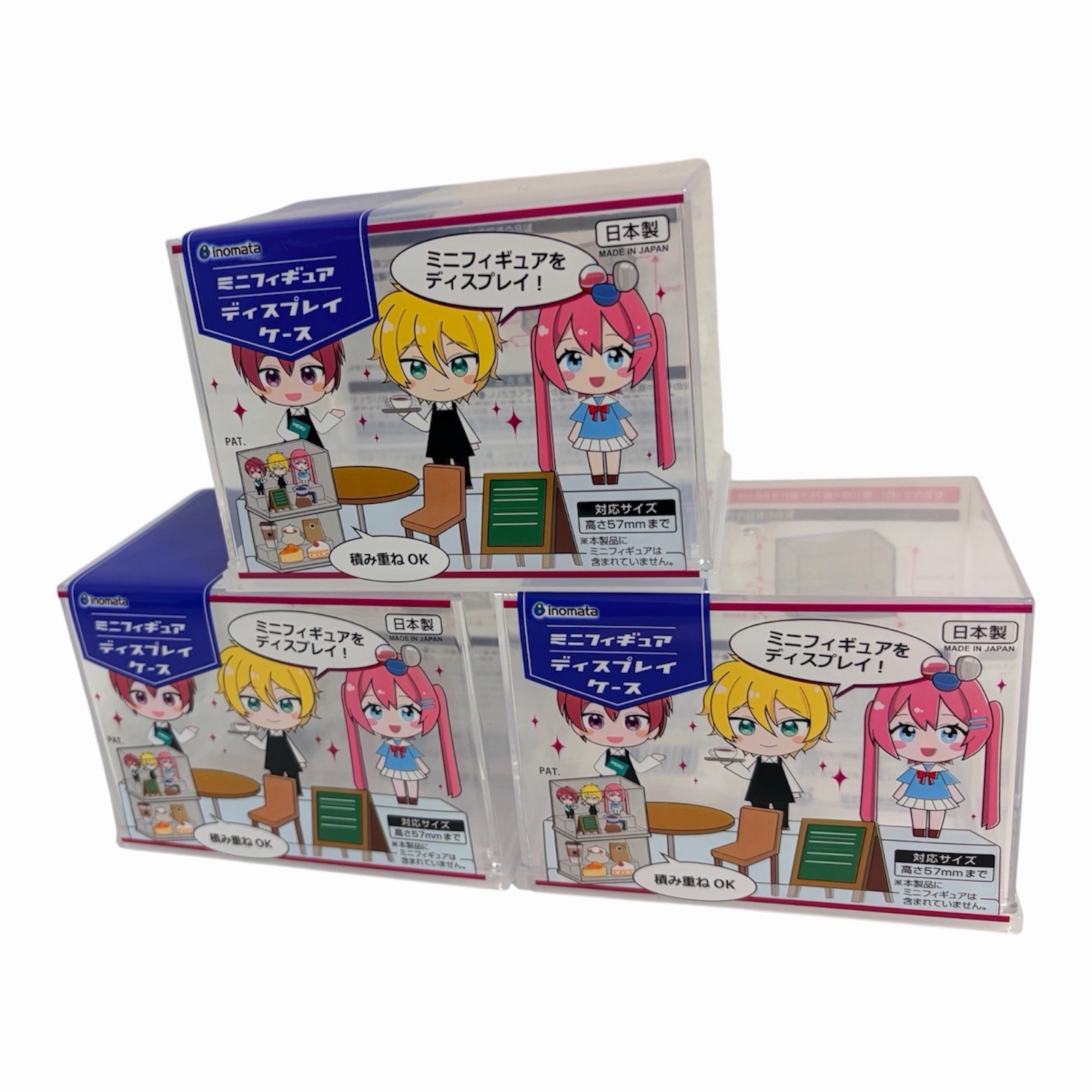 3x Inomata Mini Figure Display Case Clear Showcase Stackable Made in Japan