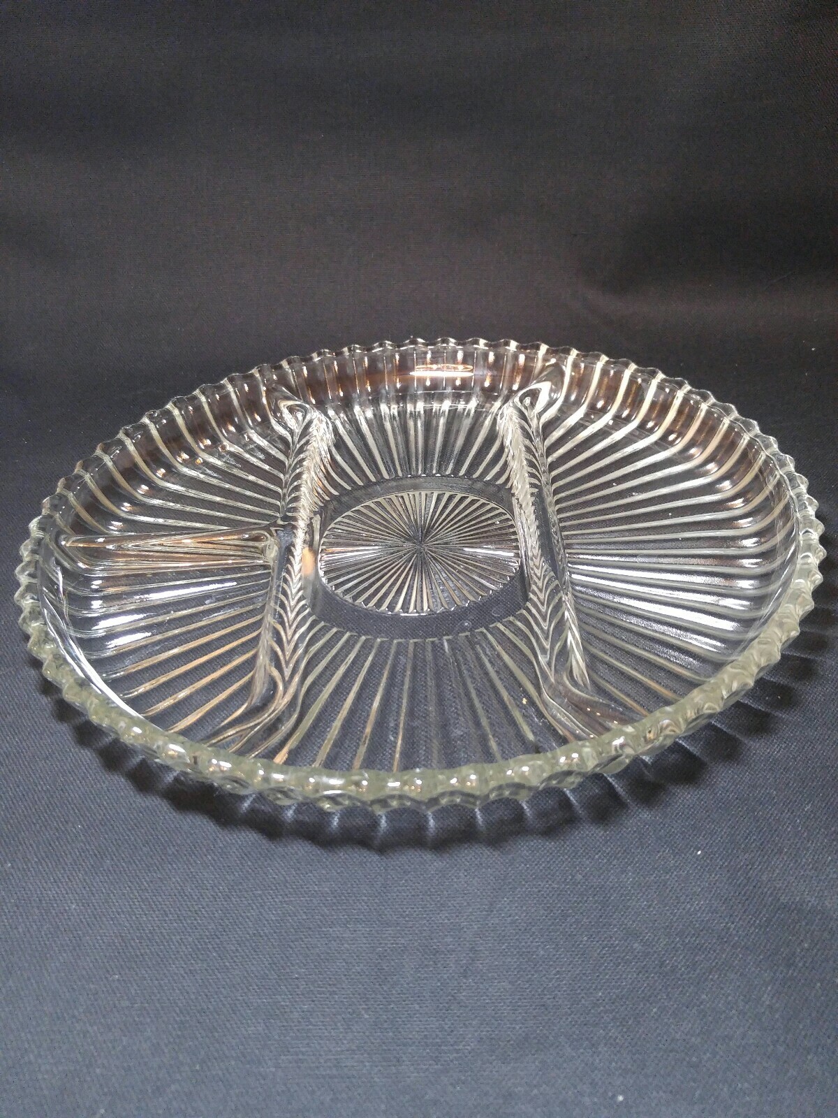 Vintage Sunburst Design Crystal Server Dish 10 in