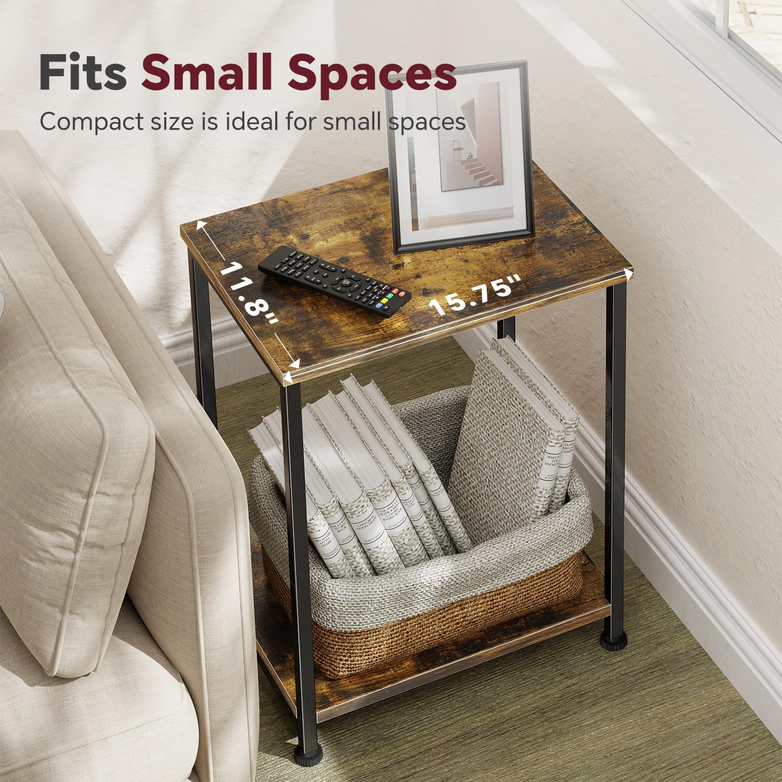 2 PCS End Table Side Table Nightstand Living Room Sofa Table Rustic Brown