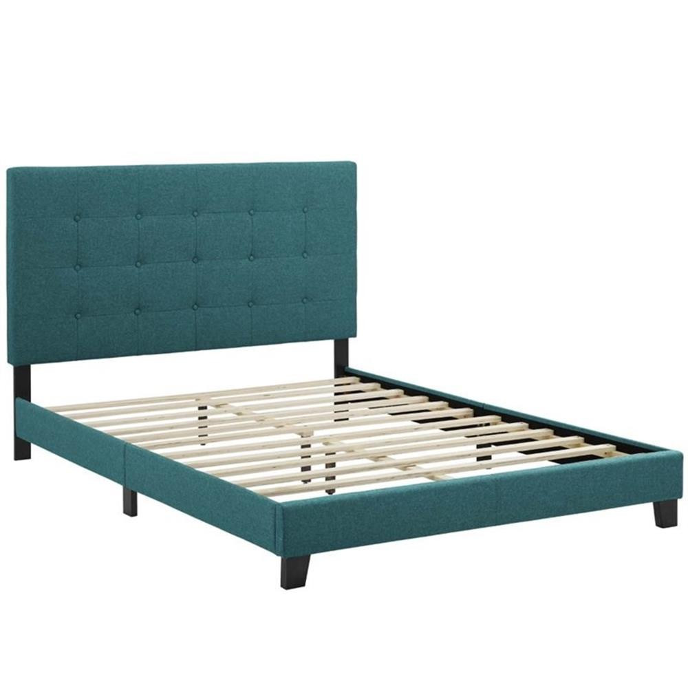 Hawthorne Collections Button Tufted Upholstered Queen Platform Bed in Teal