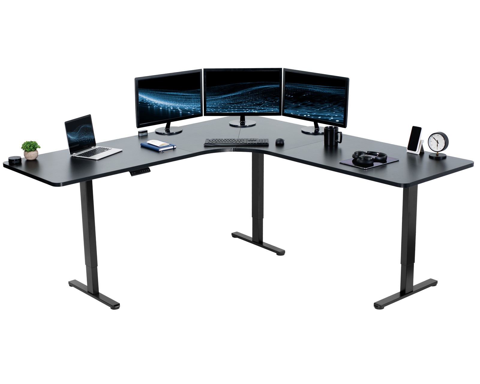 VIVO Black Electric 83" x 83" Curved Corner Stand Up Desk
