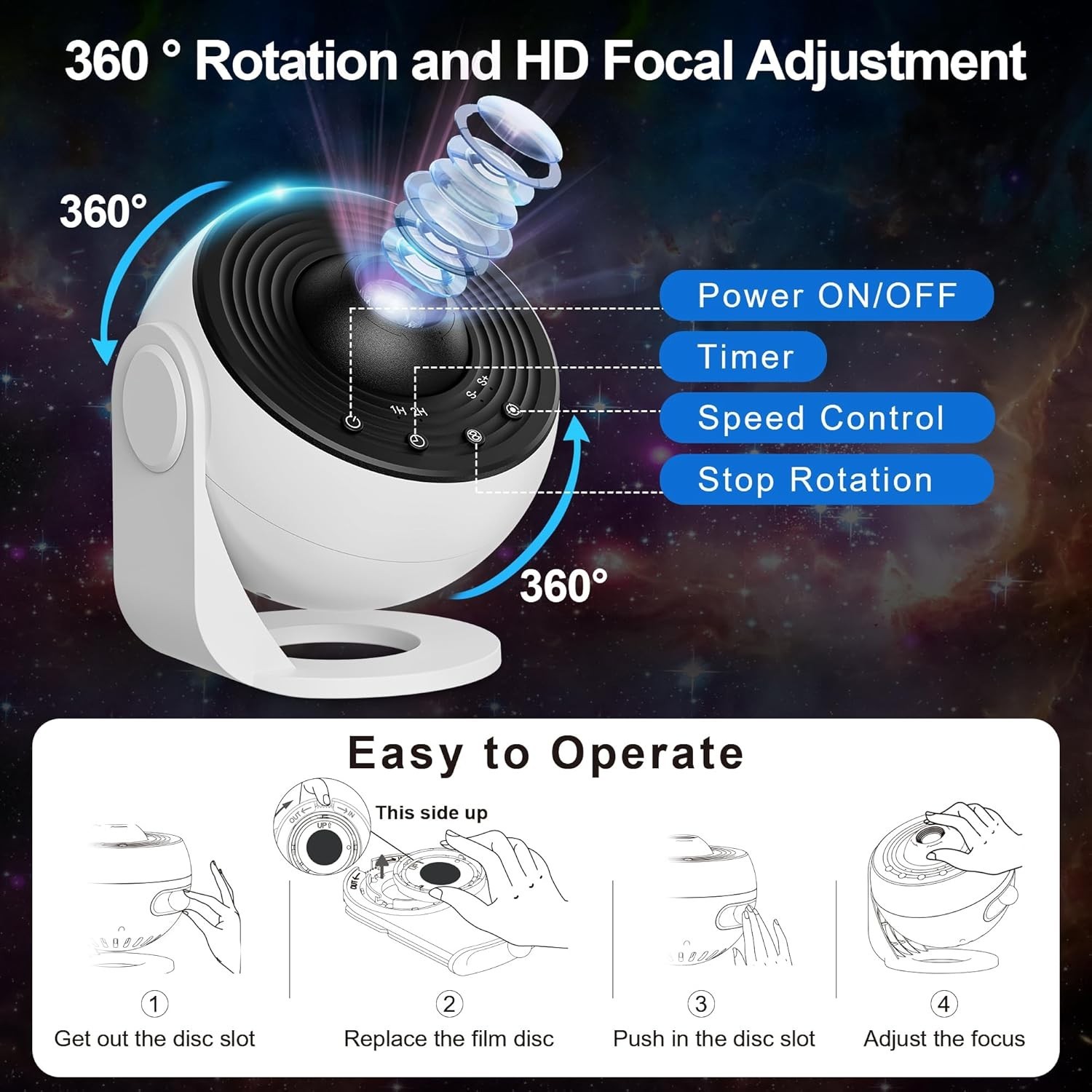 Planetarium Projector Pro: 13-in-1 Galaxy Light with Timer for Bedroom Elegance