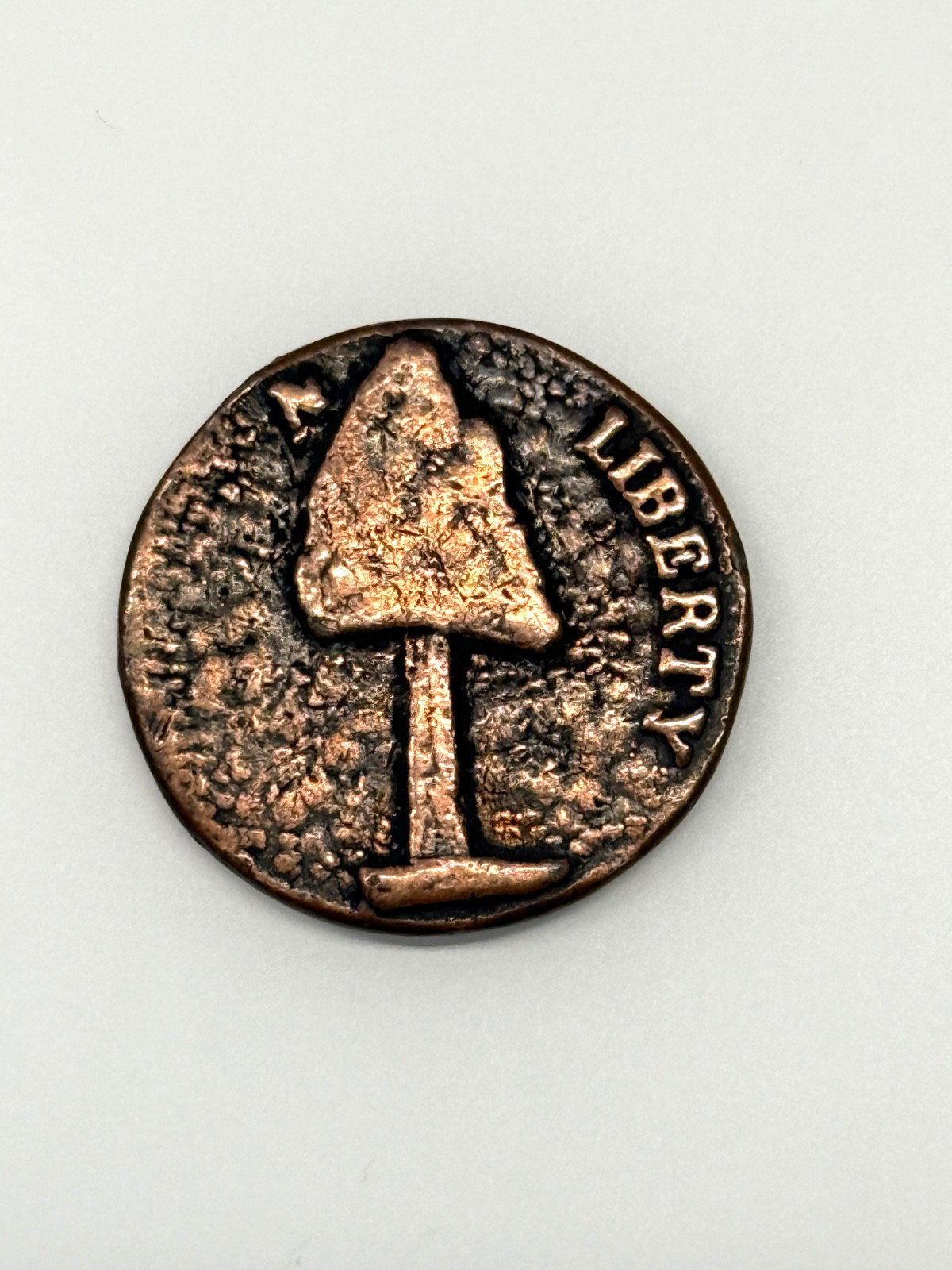 1776 Massachusetts Pine Tree Novelty Copper Coin Copy Obverse is a Harp
