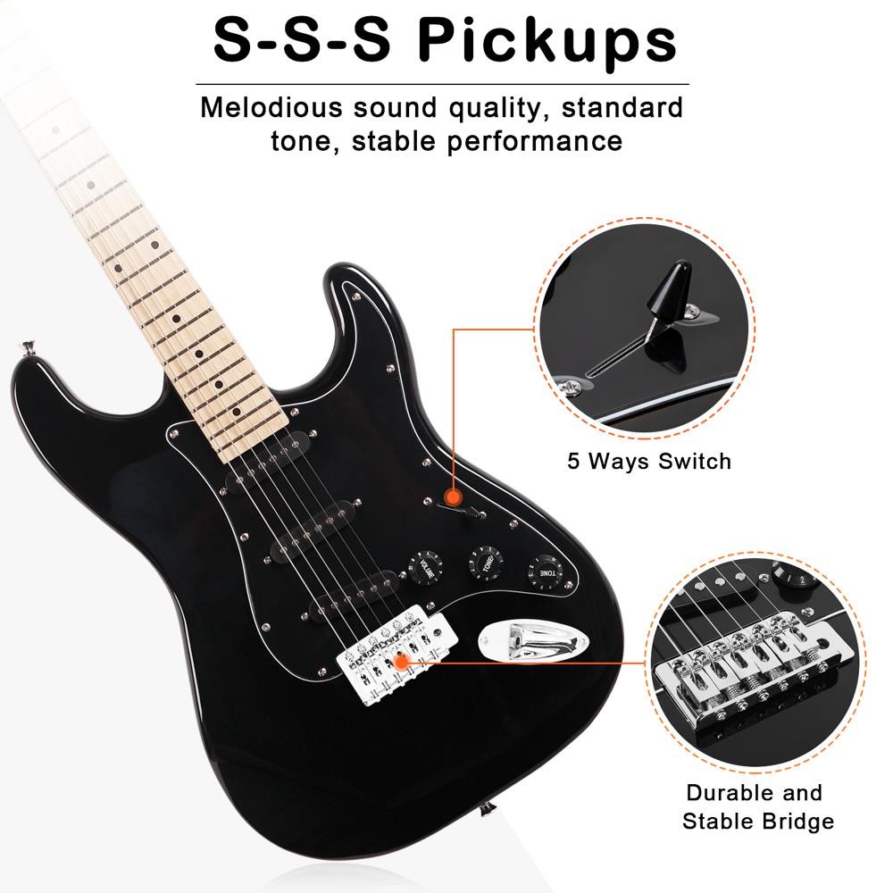 Glarry 39" Full Size Electric Guitar with Amp Case & Accessories Pack Beginner