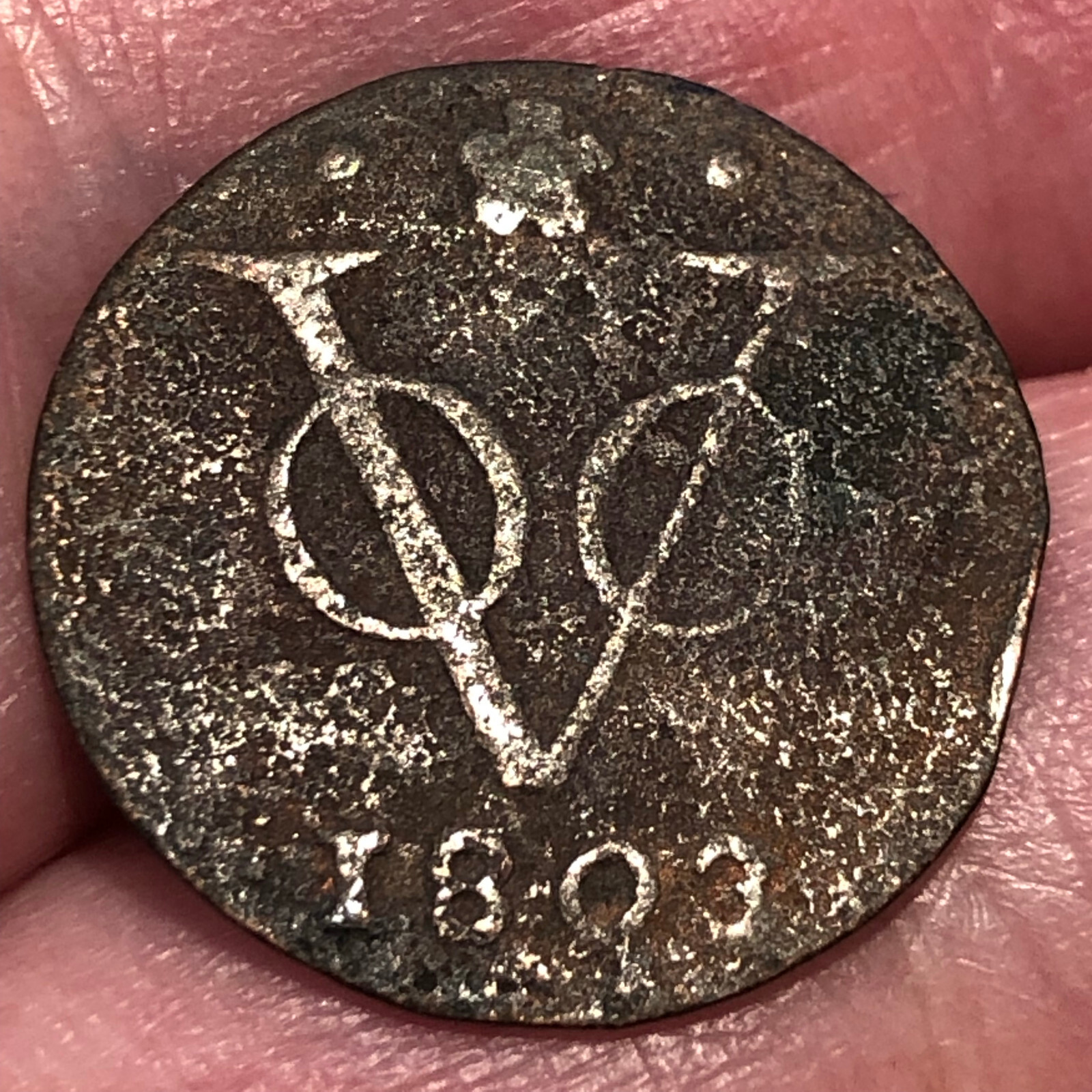 1803 Netherlands East Indies 1 Duit Copper Coin - VF (Very Fine) condition RARE