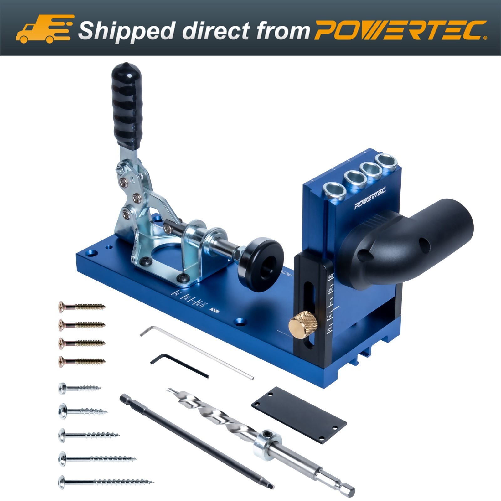 POWERTEC 71844 Aluminum Pocket Hole Jig Set, 1-1/4" Dust Port and Hardware