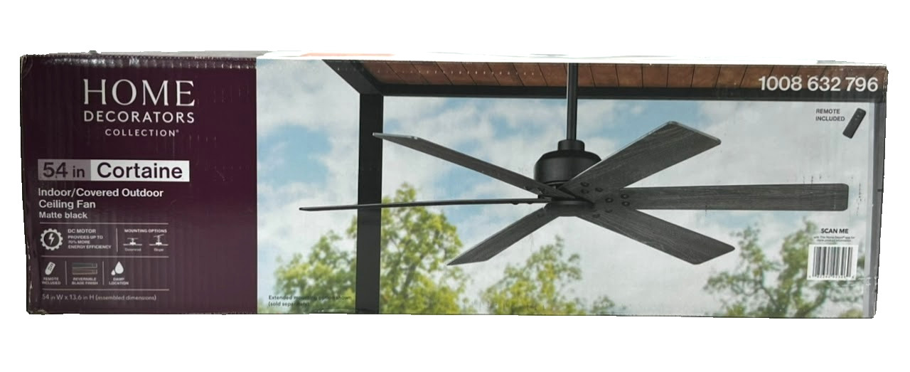 Home Decorators Cortaine 54in. Indoor/Outdoor Matte Black Ceiling Fan