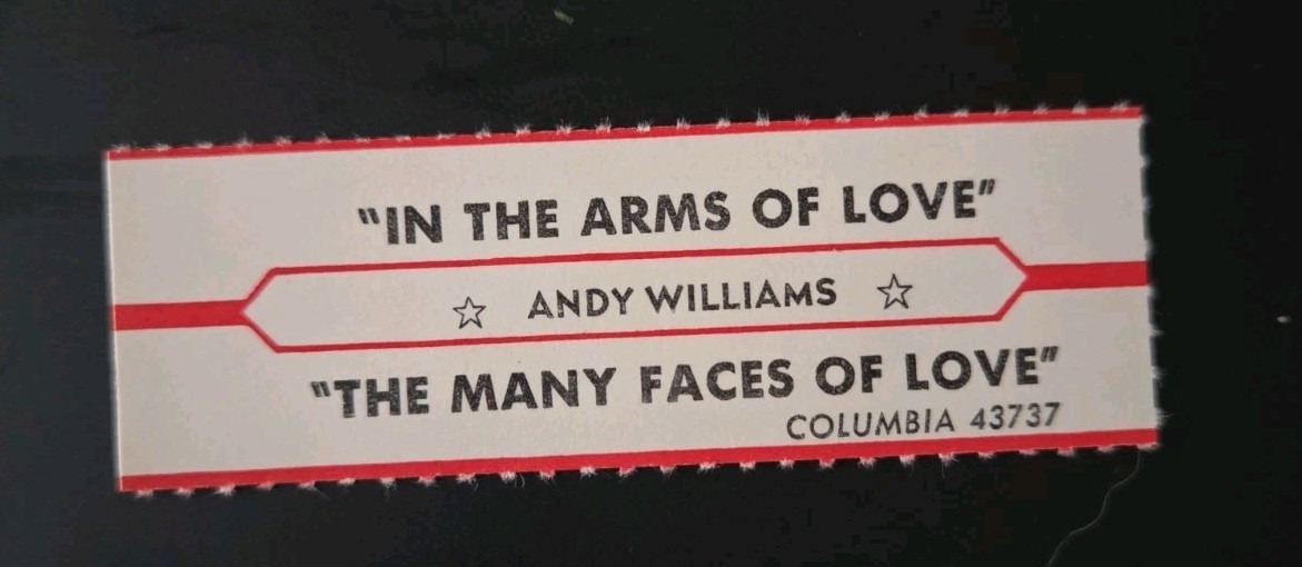 VTG Jukebox Title Strip ANDY WILLIAMS In the Arms of Love/The Many Faces of Love