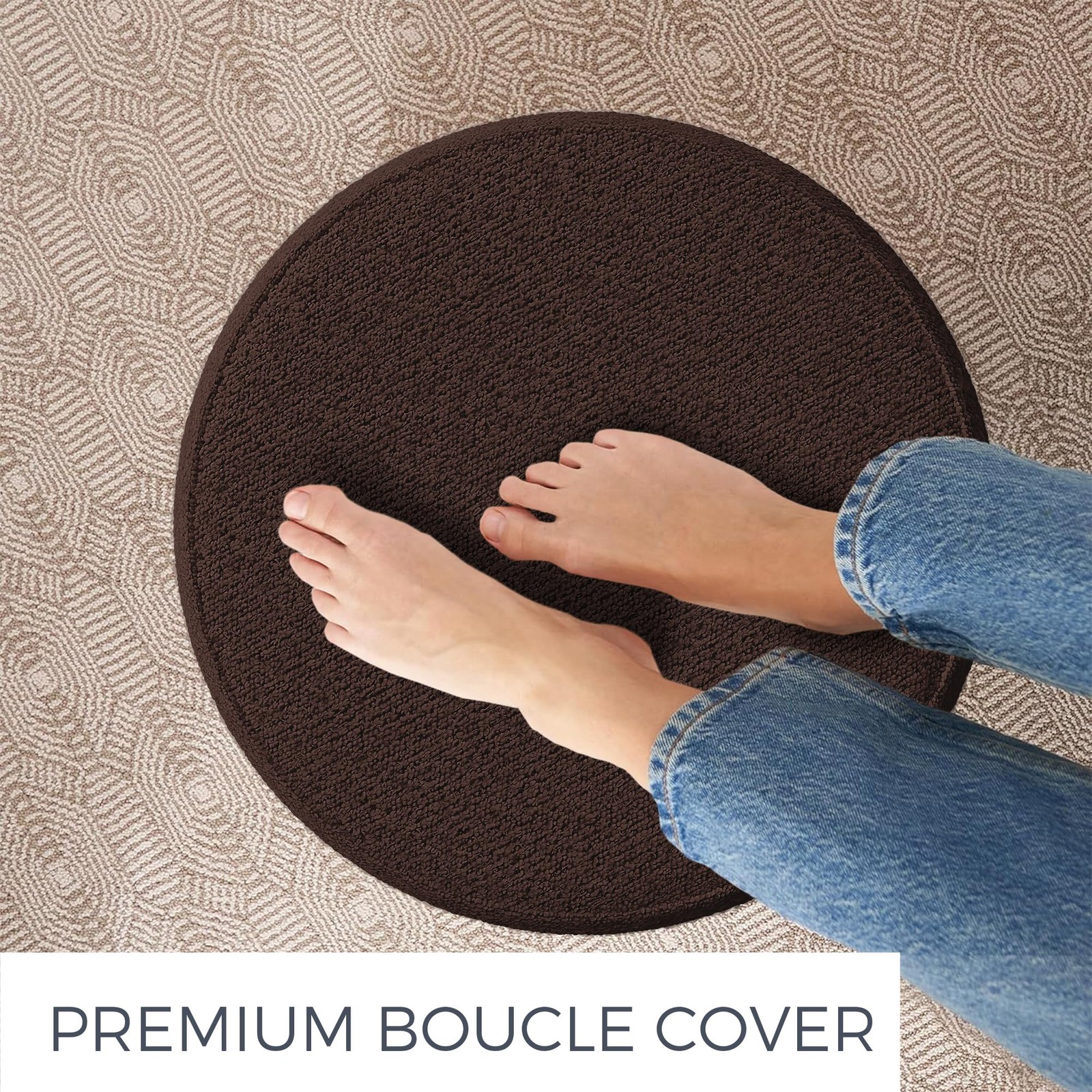 ZICOTO Beautiful Boucle Pouf Ottoman and 17.1"D x 17.1"W x 14"H, Chocolate